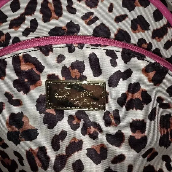 Betsy Johnson Pink Trim Leopard Print Backpack Purse Bag 11x9 4 Pockets Feminine - Picture 5 of 6